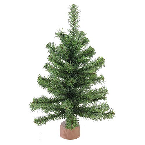 Northlight Canadian Pine Christmas Tree in Faux Wood Base, 1.5 ft, Green