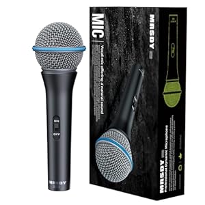 Vocal Dynamic Microphone, Metal Handheld Wired Microphone for Singing, Mic Suitable for Karaoke and Recording, with On/Off Switch and 16.4ft XLR Cable