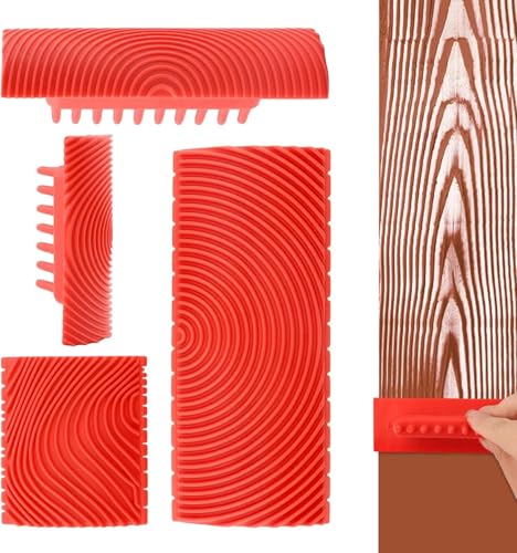Image of Serplex 4Pcs Wood Grain Roller Tools Set Multi Size PVC Graining Roller & Comb 2-in-1 Design for Painting, Furniture Finishing, DIY Home Decor, Walls, Doors & Creative Wood Texture Effects