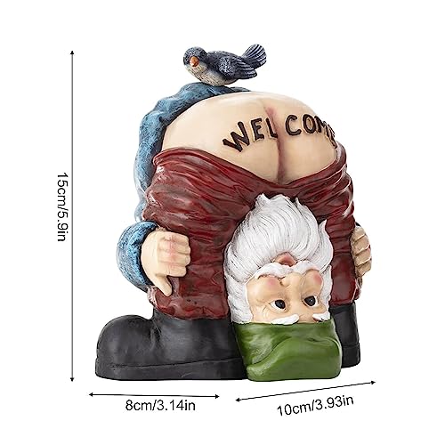 GIMOCOOL Lustige Gartenzwerg Statue | Lustige Willkommens-Zwergfiguren | Gartenzwerg Nackt Gesäß Skulptur | Kleine freche Gartenzwerge als Dekoration für Terrasse, Garten, Balkon – Bild 4