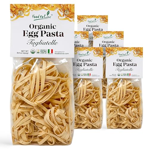 Food to Live Organic Egg Tagliatelle Pasta 8.8 oz (Pack of 6) – Homestyle Italian Durum Wheat Semolina Pasta, 7g Protein per Serving, Non-GMO, Product of Italy