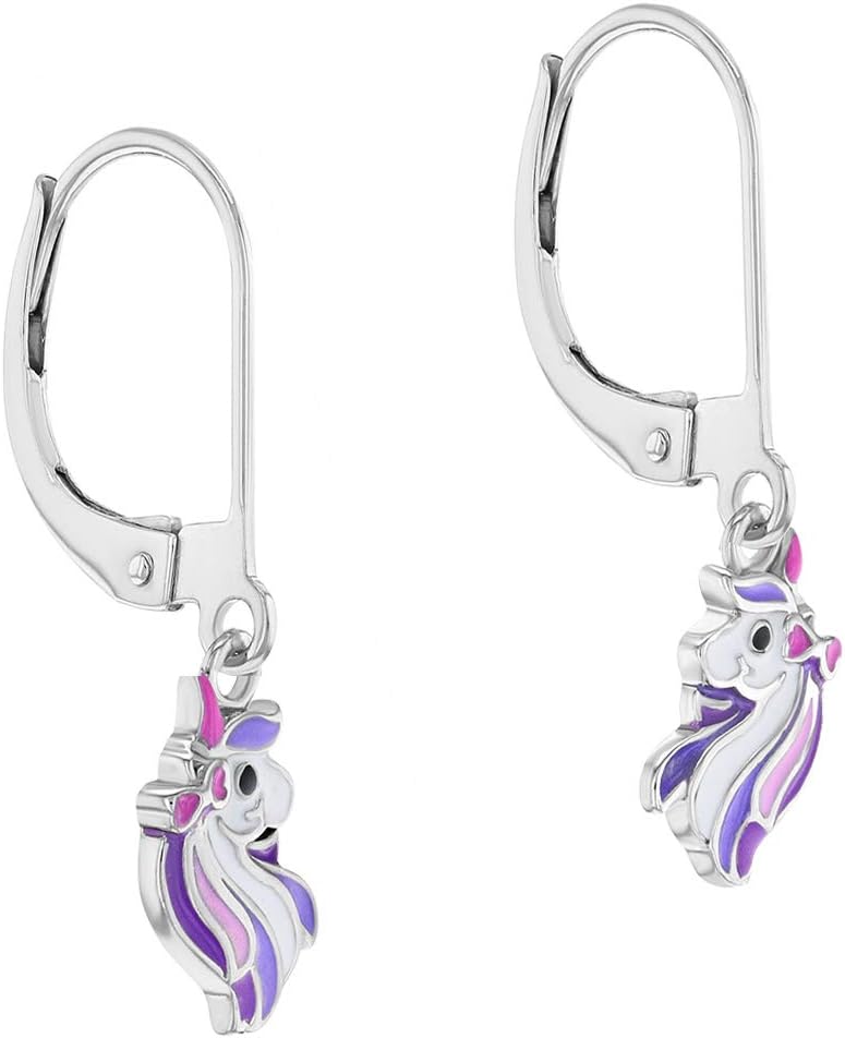 925 Sterling Silver Purple Unicorn Dangle Lever Back Earrings For Girls - Secure and Comfortable Lever Backs - Animal Lover Earrings Best For Little Girls and Pre teens - Image 2