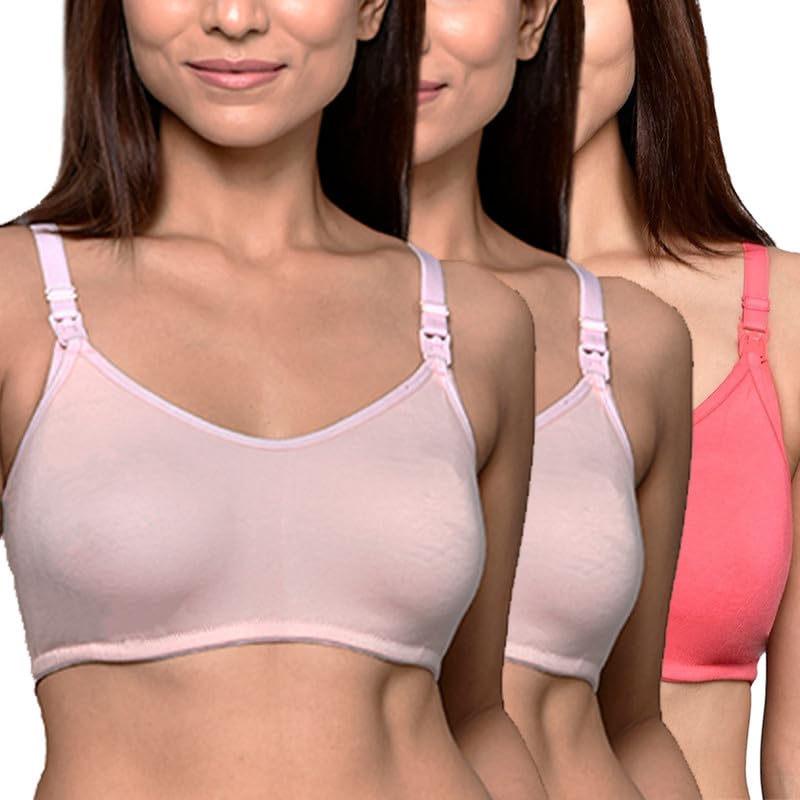 Image of Inner Sense Organic Cotton Bamboo Nursing Bra for Women I Non Padded Feeding Bra with Keyhole Back Design I Wire Free Maternity Innerwear with Full Coverage