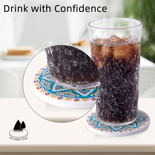 STARUBY Drink Coasters Set of 6 Ceramic Coaster Beautiful Absorbent Coaster Drink Mat with Cork Base Flower2 Patterns Round Coaster Non Slip for Coffee,Beer,Mug,Wine Glass Bottle,Home and Bar - Image 4