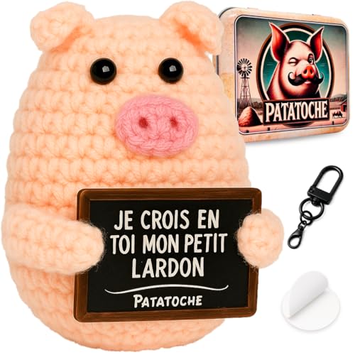 Patatoche® – Cadeau Original & Inspirant – Cochon Positif – Figurine Textile Décorative –...