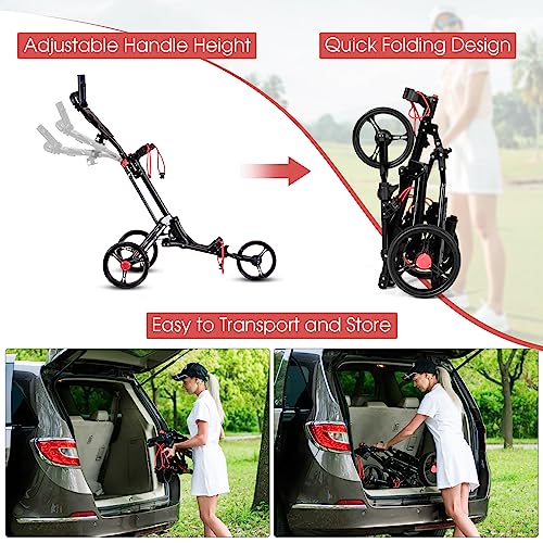 Tangkula Lightweight Aluminum Collapsible 3 Wheels Golf Push Cart with Elastic Strap, Umbrella & Cup Holder, Scoreboard Storage & Foot Brake - Image 6