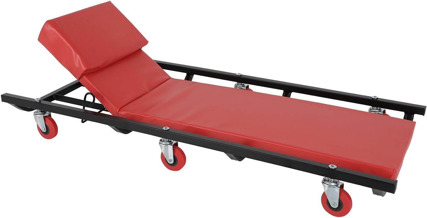 40 Inch Foldable Creeper Seat 2 in 1 Z Shape Rolling Garage/Shop Creeper Padded Headrest Roller Garage Chair with 6 Swivel Casters for Garage Repair Work Tool