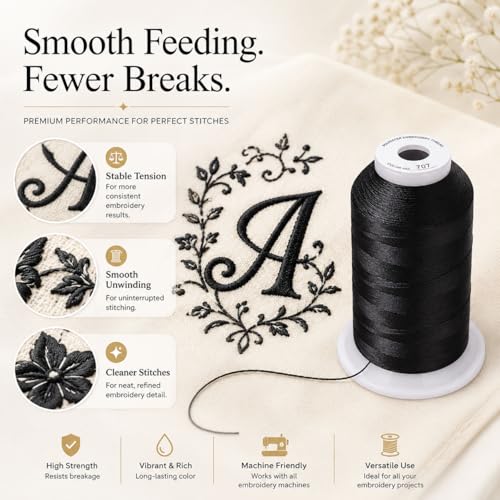 Image of Simthread Embroidery Machine Thread 5000M 40WT Polyester, Dark Grey 707 | 5000M 40WT polyester thread feeds smoothly for home or commercial embroidery projects.