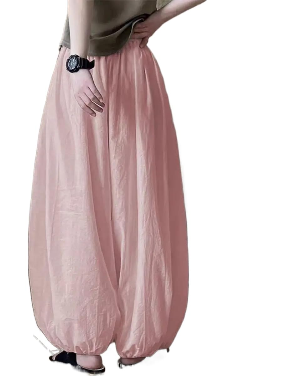 Womens Y2k Oversized Lantern Pants Hip Hop Wide Leg Bubble Trousers Casual Loose Vacation Palazzo Pants