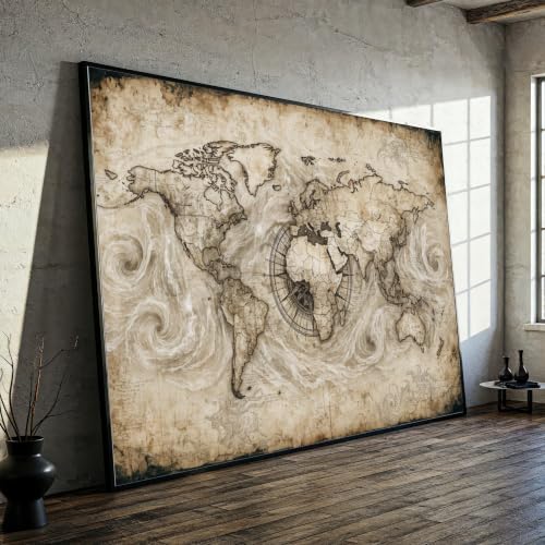 Toile carte vintage impression haute definition peinture de carte de voyage style antique