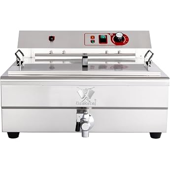 Beeketal 'BWF-200P' Professional Catering Cold Zone Fryer / Grease Baking Device with Side Draining Rack 20 L Volume for Max. 14 L Oil Stainless Steel Gastro Fryer with Double Heating Coil and