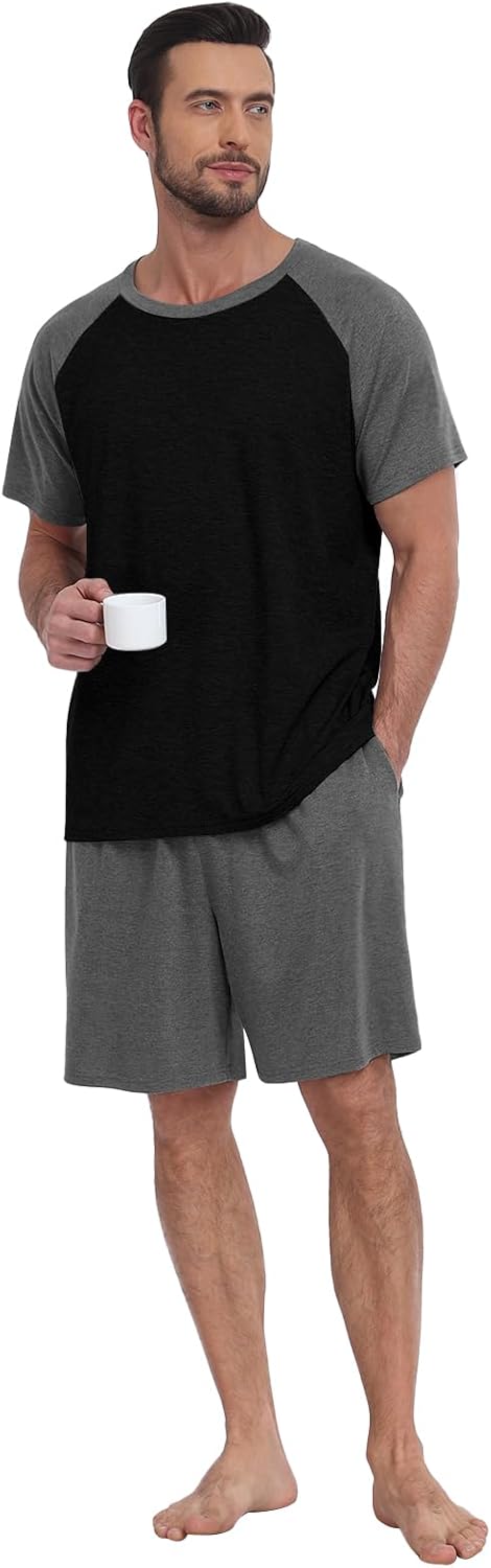 Mens Pajama Set Summer Pjs Sleepwear Lightweight Short Sleeve Pjs Soft Comfy Sleep Set With Pocket - Image 5
