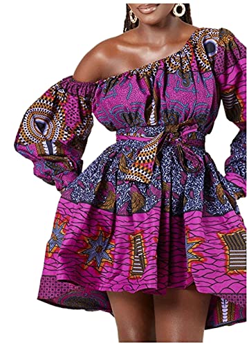 Image of Women Boho African Floral Print Pleated Short Midi Dress Multi-Way Dress for Casual Rave Club Party