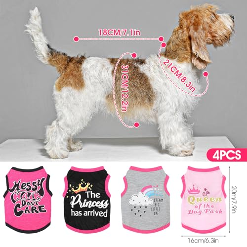 4 Stück Chihuahua-Kleidung, süße Hundehemden Mädchen, für kleine Hunde, weich, bequem, rosa, XXS, Hundekleidung, Haustierkleidung, Hemd für Teacup-Hunde, Yorkies, Welpen, Kätzchen