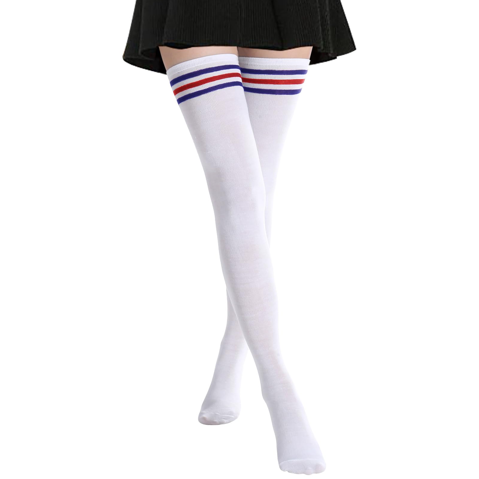 DRESHOW Women Extra Long Thigh High Socks Thin Stripes Tube Tights Over Knee Socks Casual High Boot Stockings