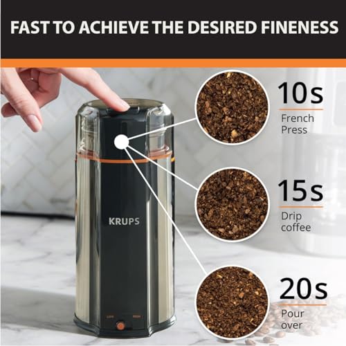 Krups, Coffee Grinder, Ultimate Silent Vortex Plastic and Stainless