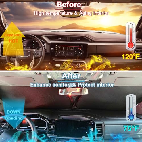 Image of Windshield Sun Shade for 2022-2026 Refreshed Chevy Silverado 1500 /GMC Sierra 1500, 2024-2026 Silverado /Sierra 2500HD 3500HD Front Windshiled Sun Visor UV Protection Foldable Sunshade