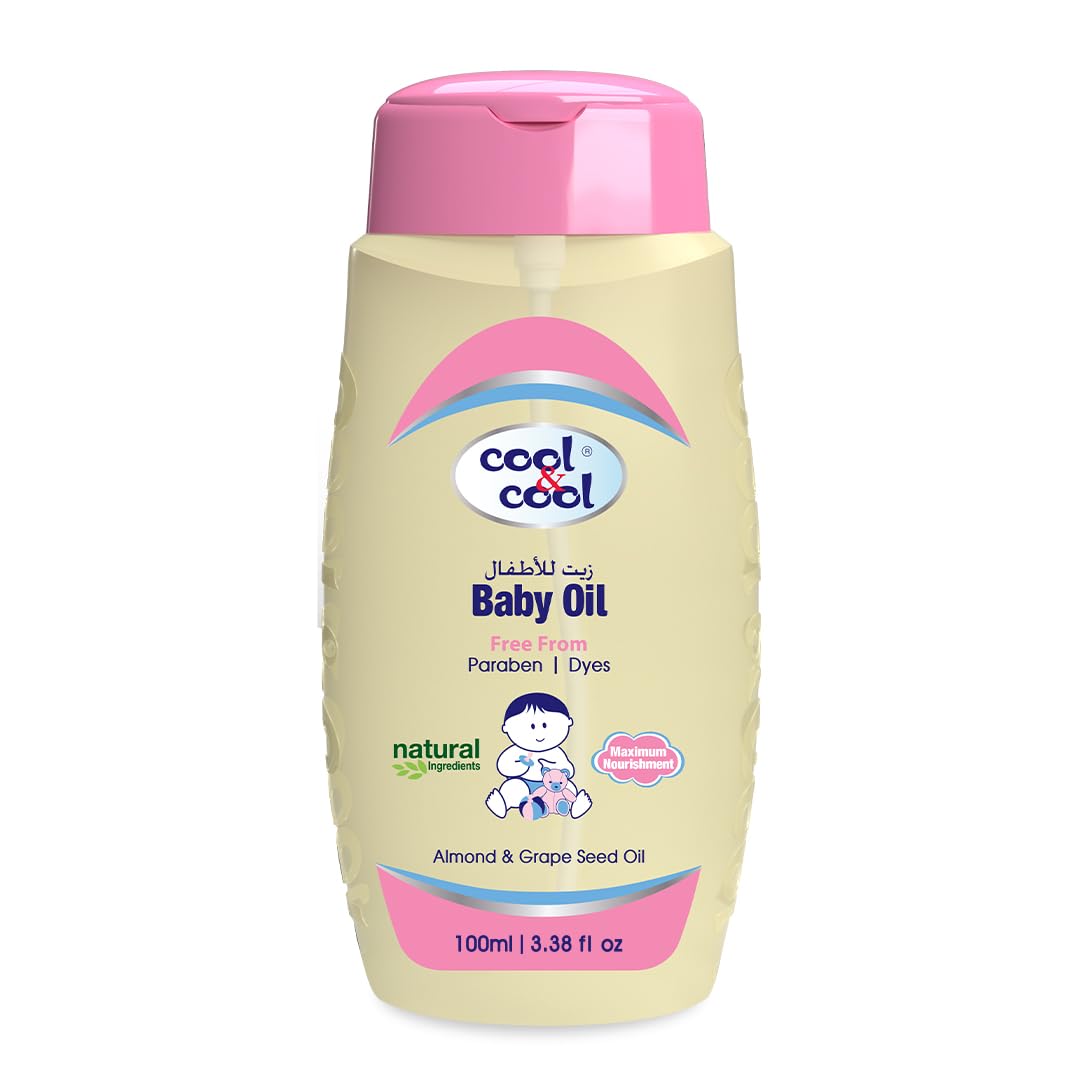 Cool & Cool Baby Oil - 100ML - Paraben Free,Enriched with Vitamin E and Grape Seed Oil for Gentle Hydration