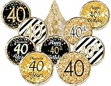 Black and Gold 40th Birthday Party Favor Stickers - 180 Labels