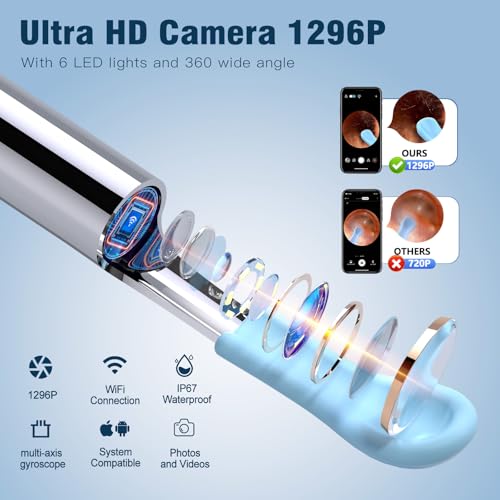 Ear Wax Removal, Ear Cleaner with Camera with 1296P, Earwax Removal kit with 9 Ear Pickand 8 Traditional Tools, Built-in WiFi lP67 Waterproof, Ear Cleaning Kit foriPhone,iPad,Android (Black) - Image 4