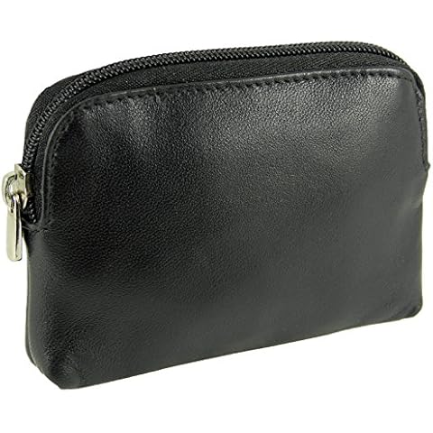 Small Soft Leather Credit Card Holder and Coin Zip Purse (Black) Cover