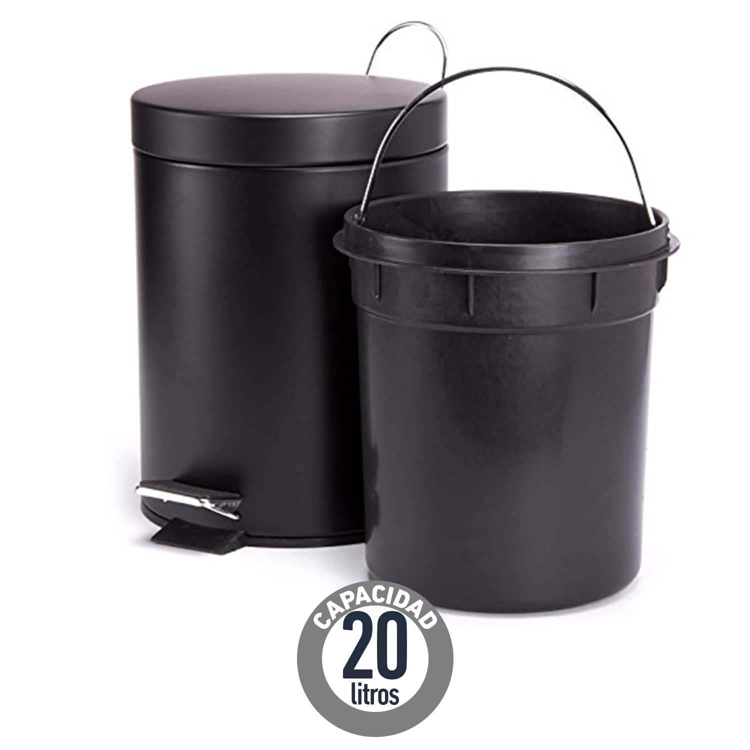 TIENDA EURASIA - Papelera, Papelera de Baño con Pedal, Papelera Oficina con Cubo Extraible, Papelera Escritorio Fabricada en Acero Inoxidable, Cubo de Basura, Contenedor con Pedal (20 litros)