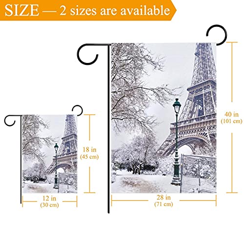Drapeau de jardin Tour Eiffel neige décoration double face résistante aux intempéries - 3