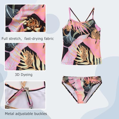 Image of Girls Two Piece Tankini Swimsuits Tie Dye Bathing Suit Kids Hawaiian Swimwear Set 3-16 Years