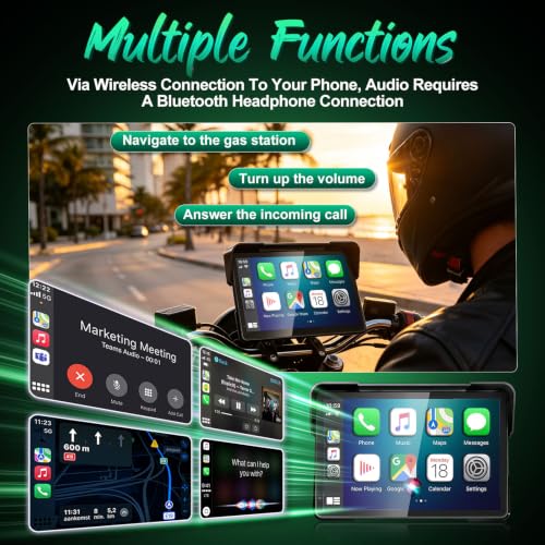 Image of YZW 7 Inch Wireless Motorcycle Carplay, GPS Navigation with Android Auto, Siri & Google Assistant, USB Cable /Bluetooth 5.2 /TMPS /Voice Control /IP69K Waterproof Touchscreen /Light Sensor /Quick Release