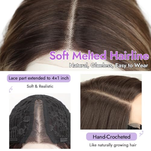 Image of Eawwii Wig for Women Ombre Light Brown Blonde,Short Wavy Synthetic Lace Wig