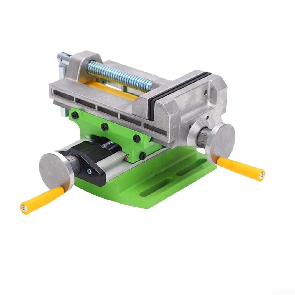 EasyByMall Étau à glissière croisée pour perceuse, fraiseuse, étau de précision en Alliage d'aluminium avec Mouvement à Double axe, mâchoires réglables de 7,6 cm, Vert/Gris