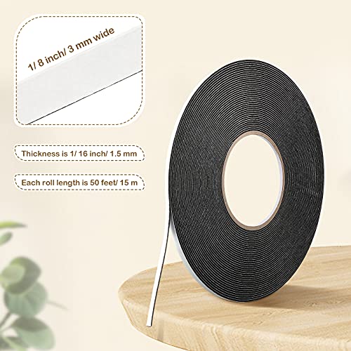 Image of Tatuo 2 Rolls Double Sided Foam Tape 1 /8 Inch by 50 Feet Black PE Foam Tape Sponge Soft Mounting Adhesive for DIY Craft Picture Poster Hanging
