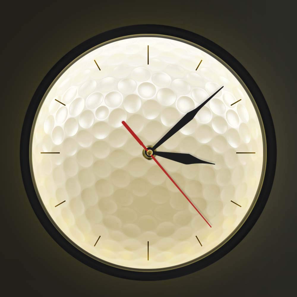 Geek Alerts Golf Ball Round Frameless Wall Clock with Sound Control LED Night Light Silent Non Ticking 3D Vision Metal Frame Wall Watch Sports Golf Club Wall Art Golfers Gift