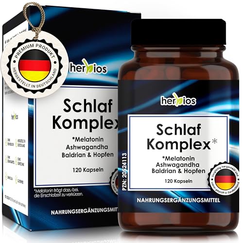 EINFÜHRUNGSANGEBOT* Schlaf Komplex - 120 Kapseln - mit Melatonin GABA Baldrian Magnesium Vitamin B6 & Ashwagandha Natürlich Laborgeprüft & ohne Tierversuche