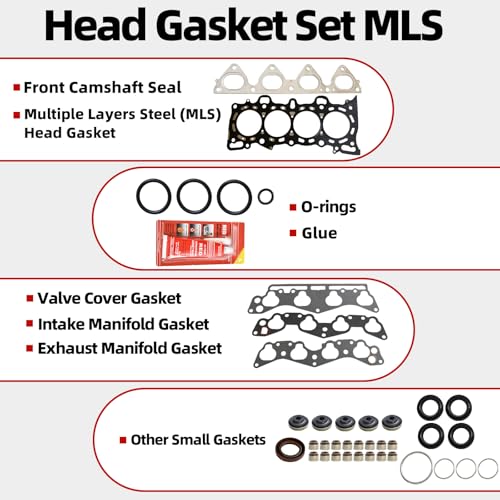Image of MITZONE Cylinder Head Gasket Set, Cylinder Head Gasket Bolt Set & Timing Belt Kit Fit for Honda Civic 1996-2000 1.6L L4 Honda D16Y5 D16Y7 D16Y8 Engine Replace HS54234 HB4029 TKH005
