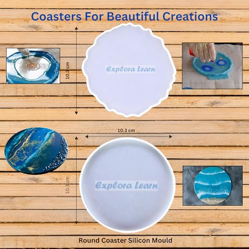 Image of exploralearn Ultimate Resin Art Kit - DIY Coaster Kit with 200 gm Epoxy Resin and silicone moulds - Comprehensive Resin Art Materials - Mica, Glitters and Flakes|Resin Art Kit for beginners|Multicolor