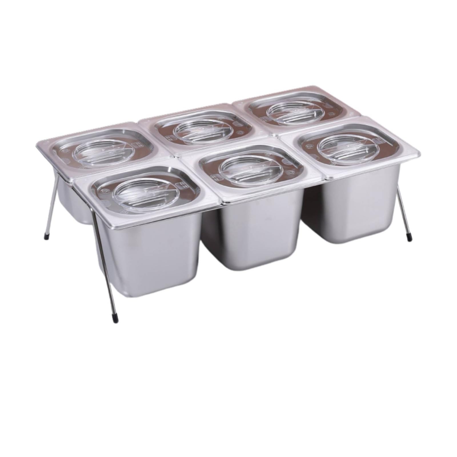 Buffet-Organizer mit Ständer Dreigeteilt Gastronormbehälter mit Deckel Freistehend Gastronormbehälter-Aufsatzboard für Gastronomen, Caterer, 3 Fächer 6.5cm + 8cm Gestell + PC-Deckel