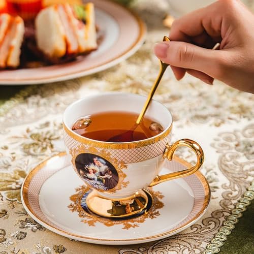 Zestaw filiżanek do kawy z porcelany kostnej – dzbanek do kawy w stylu brytyjskiego pałacu z luksusowymi filiżankami do herbaty, idealne akcesoria kuchenne i prezent ślubny