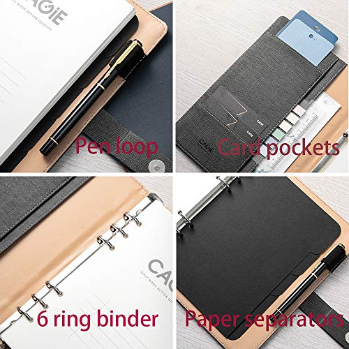 Cagie Spiral Leather Journal Writing Notebook, 6 Ring Binder Refillable Diary Notepads, Vintage Business Planner Personal Organizer, Agenda For Men Women, Grey #TOP2