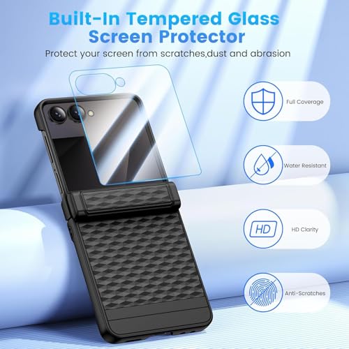 Image of Kapa Geometric Hinge Protection Back Cover for Samsung Galaxy Z Flip7 / Flip 7 | with [Inbuilt Glass] Full Body Shockproof Hard Back Case (Black)