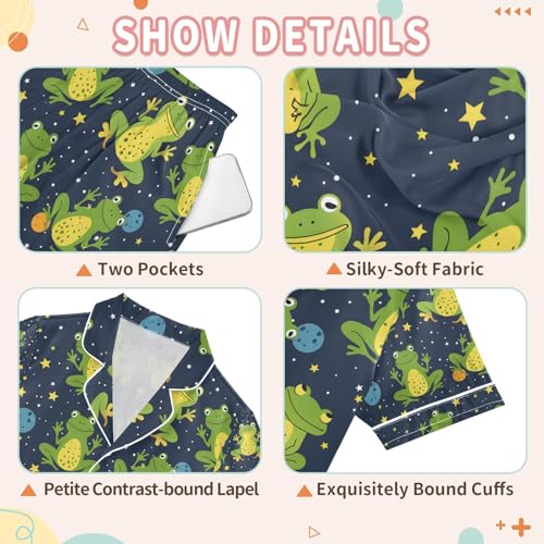 senya Green Frogs Bubbles Satin Summer Pajama Sets Silk Short Sleeve Button Down Sleepwear3