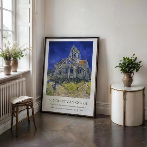 Image of Waltractive Vincent Van Gogh Paintings Framed Poster with Beautiful Quotes - Available in 33x22 and 48x33 CM - Classic Art Poster with sleek Black Frame - Elegant Home and Office Decor (The Church at Auvers-sur-Oise, 13x19 Inch, Framed)