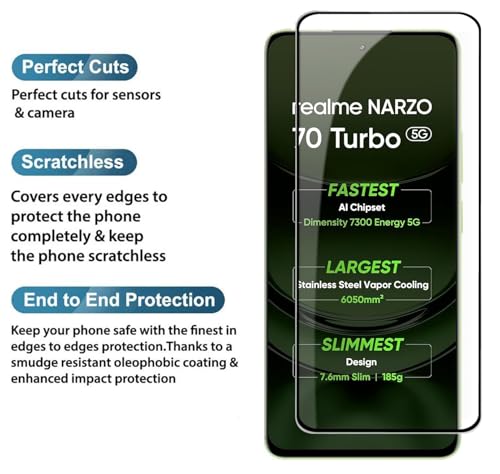 Image of 100FIT Tempered Glass For Realme Narzo 70 Turbo 5G, Realme P1 5G With Full Glue Edge-to-Edge Protector And Easy Installation Kit