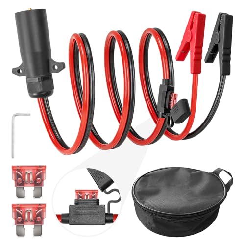 7 Way Trailer Plug to Alligator Clips Cable 10AWG 7 Pin Power Access to O-Ring Connector with 40A Fuse Wrench Portable Storage Bag 7 Way Blade to 2-Pin 12V Power Source for RV Truck Trailer (6.5FT)