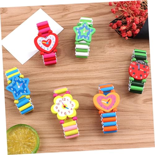 Beaupretty 5 Pcs Wooden Watch Bright Fake Watches Educational Early Learning Playthings for Boys and Interactive Teaching Gift Random Color3