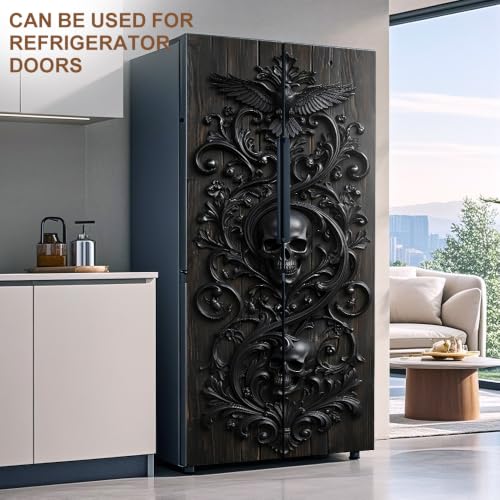 Image of 3D Gothic Skull Door Mural Peel and Stick Halloween Door Cover