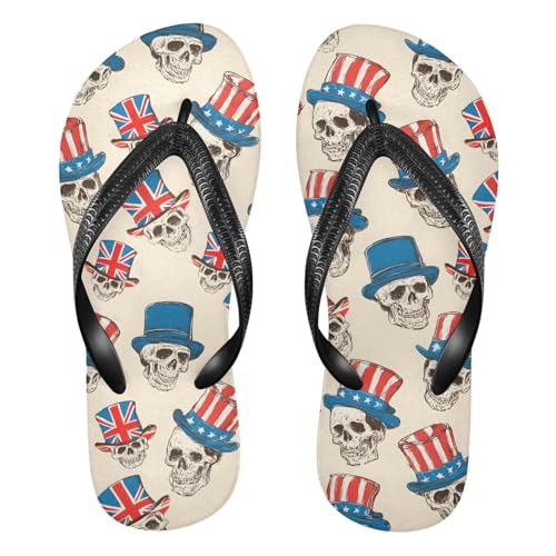 ALAZA Funny Skulls Flip Flops for Women Fashion Beach Slippers Comfort Mens Flip Flops Non-Slip Rubber Shower Slippers Sandal for Hotel Travel Sport,XS