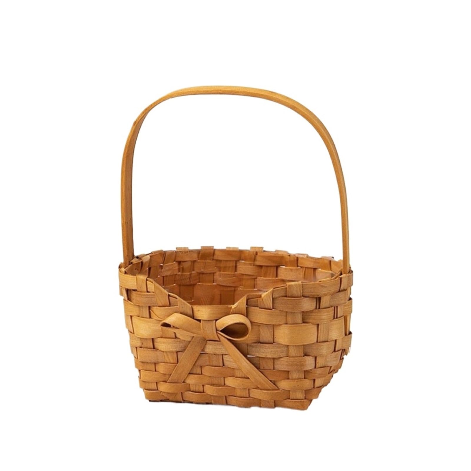Willow Rattan Bride Flower Basket Picnic Container Hand-Woven Arrangement With Handle Bowknot(Large)
