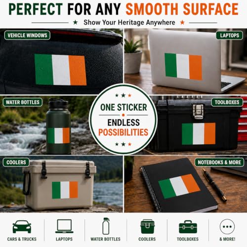 Image of Irish Flag Vinyl Flag Stickers, Car Decals, Waterproof Indoor Outdoor, Laptop Stickers, Car Bumper, St Patricks Day Decor, Ireland Flag, 5 x 3 Inches, Set of 3