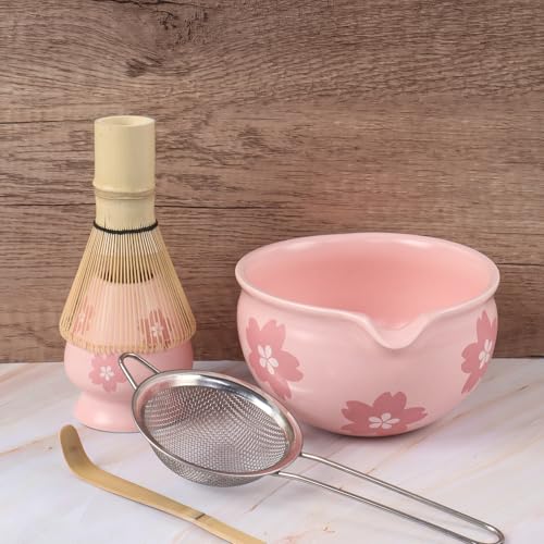 Kit de thé et matcha rose avec bol et fouet en céramique - 8